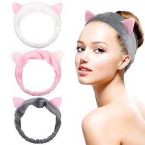 Dreamlover Velvet Cat Ears Makeup Headbands, 3-Count