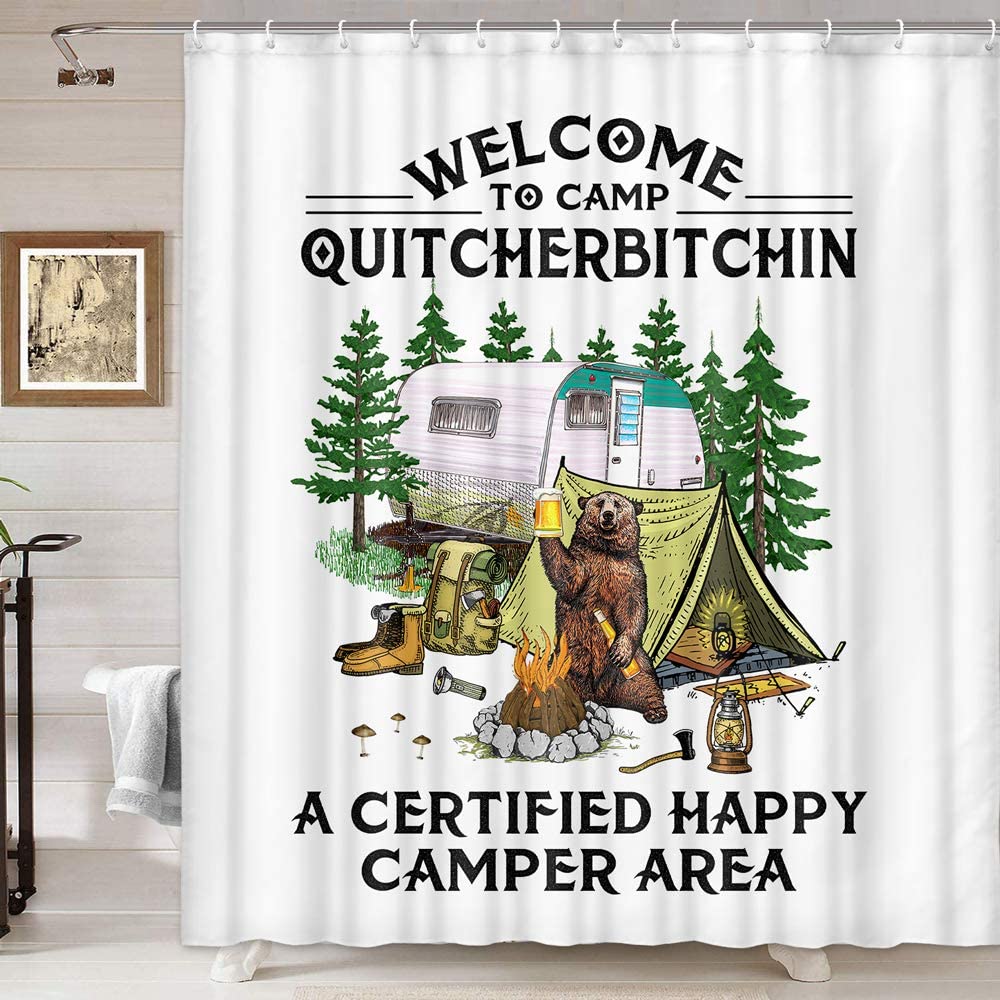 DYNH Humorous Easy Clean Camper Shower Curtain