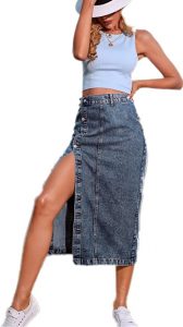 ELSTAROA High-Waisted Button-Up Denim Midi Skirt