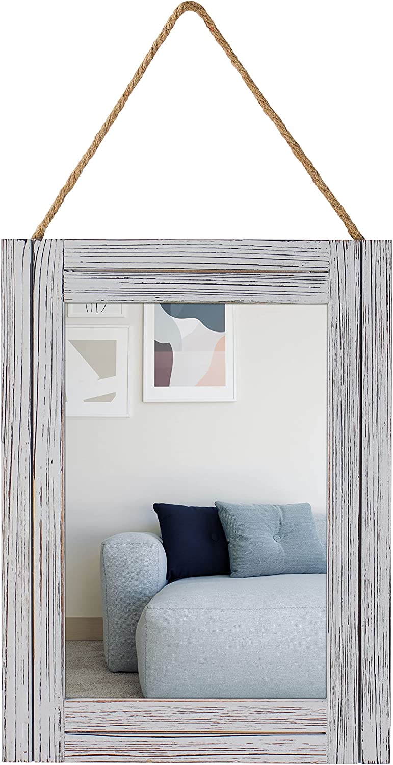 EMAISON Distressed Wood Frame Hanging Mirror