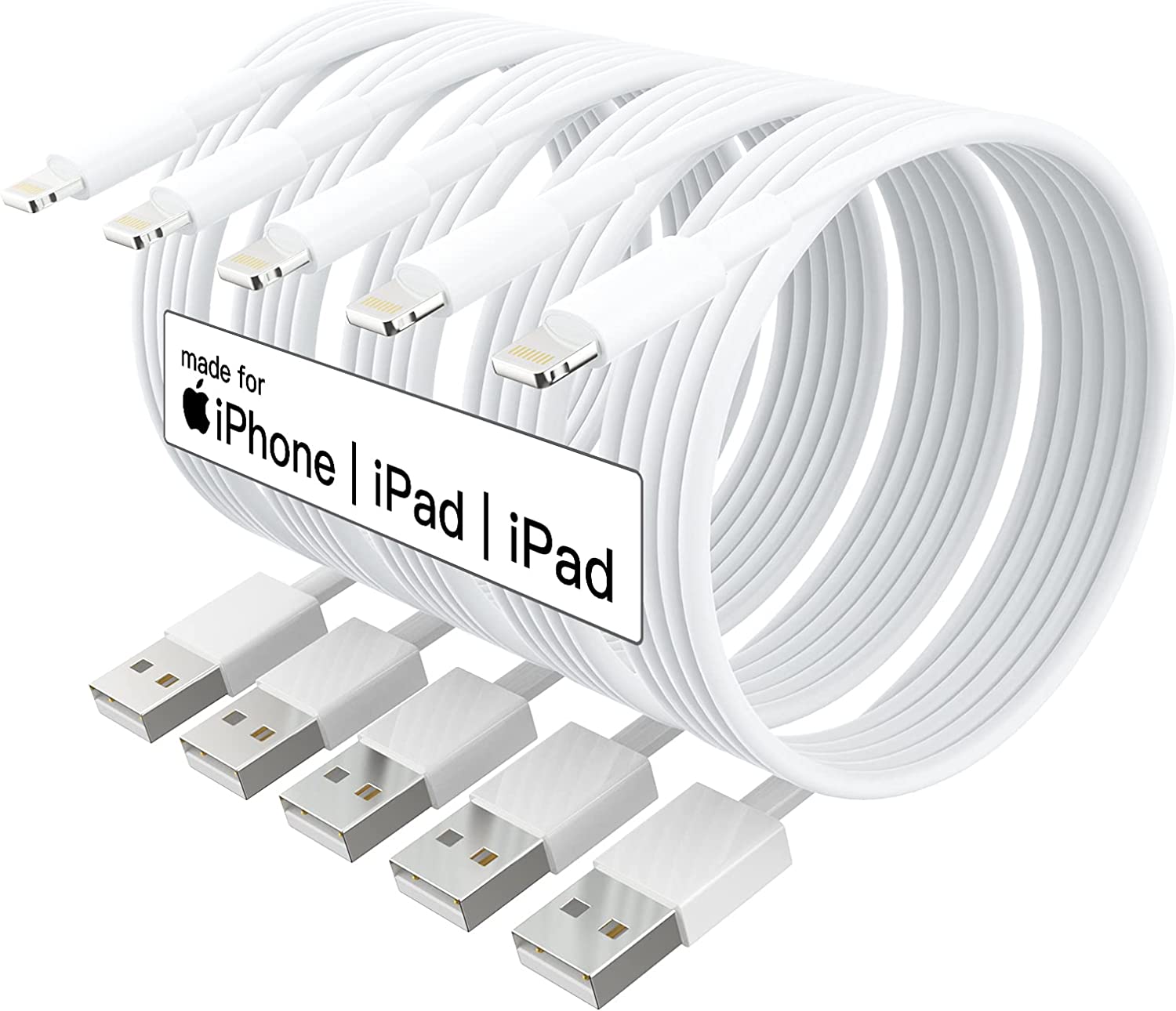 FEEL2NICE High Speed Upgraded iPhone Charger Cords, 5-Pack