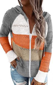 FEKOAFE Zipper Front Hooded Warm Sweater For Women