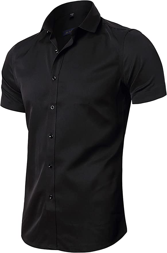 FLY HAWK Fitted Bamboo Fiber Short-Sleeve Collared Button-Down Shirt