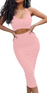 GOBLES Scoop Neck Crop Top Tank & Matching Skirt Set For Women