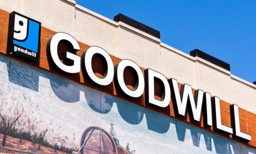 A Goodwill sign is seen at the store in downtown Sunnyvale, California.
