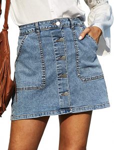 GRACE KARIN High-Waisted Button Down Denim Mini Skirt