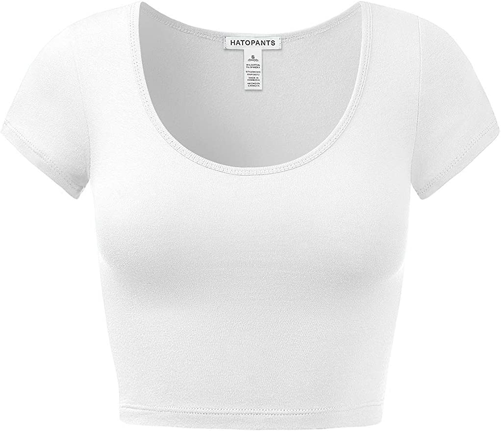 HATOPANTS Women’s Cotton Short Sleeve Scoop Neck Crop-Top