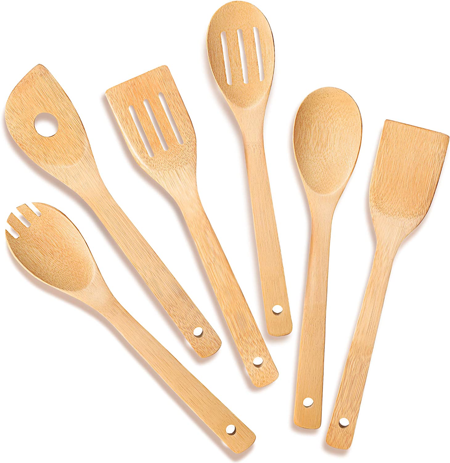 IOOLEEM Easy Clean Nonstick Wooden Spoon & Spoon Set, 6-Piece