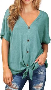 IWOLLENCE Button Down Tie Front Tunic Top