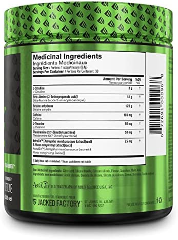 Jacked Factory Caffeniated Dye-Free Pre-Workout Supplement