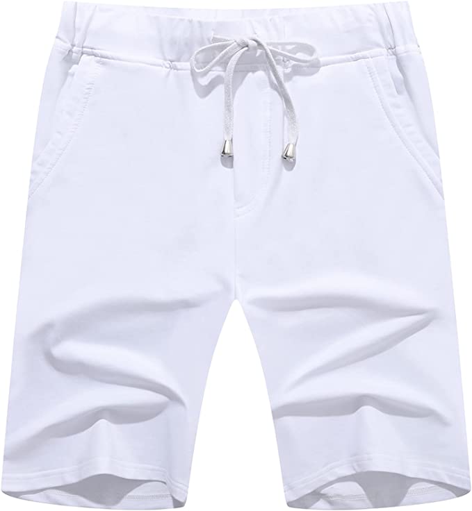 QPNGRP Adjustable Drawstring Waist Men’s White Shorts