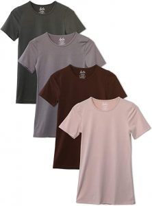 Kalon Fitted Cut Short Sleeve Women’s Crewneck Shirts, 4-Pack