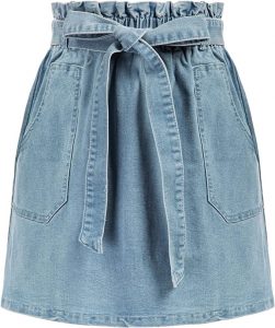 KANCY KOLE Paper Bag Elastic High-Waisted Denim Skirt