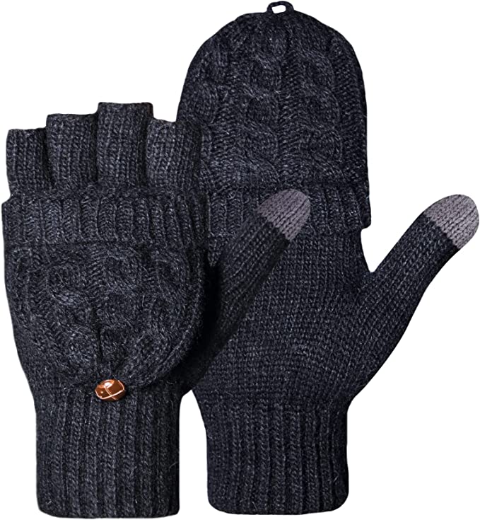 ViGrace Flocked Lining Convertible Knit Women's Mittens