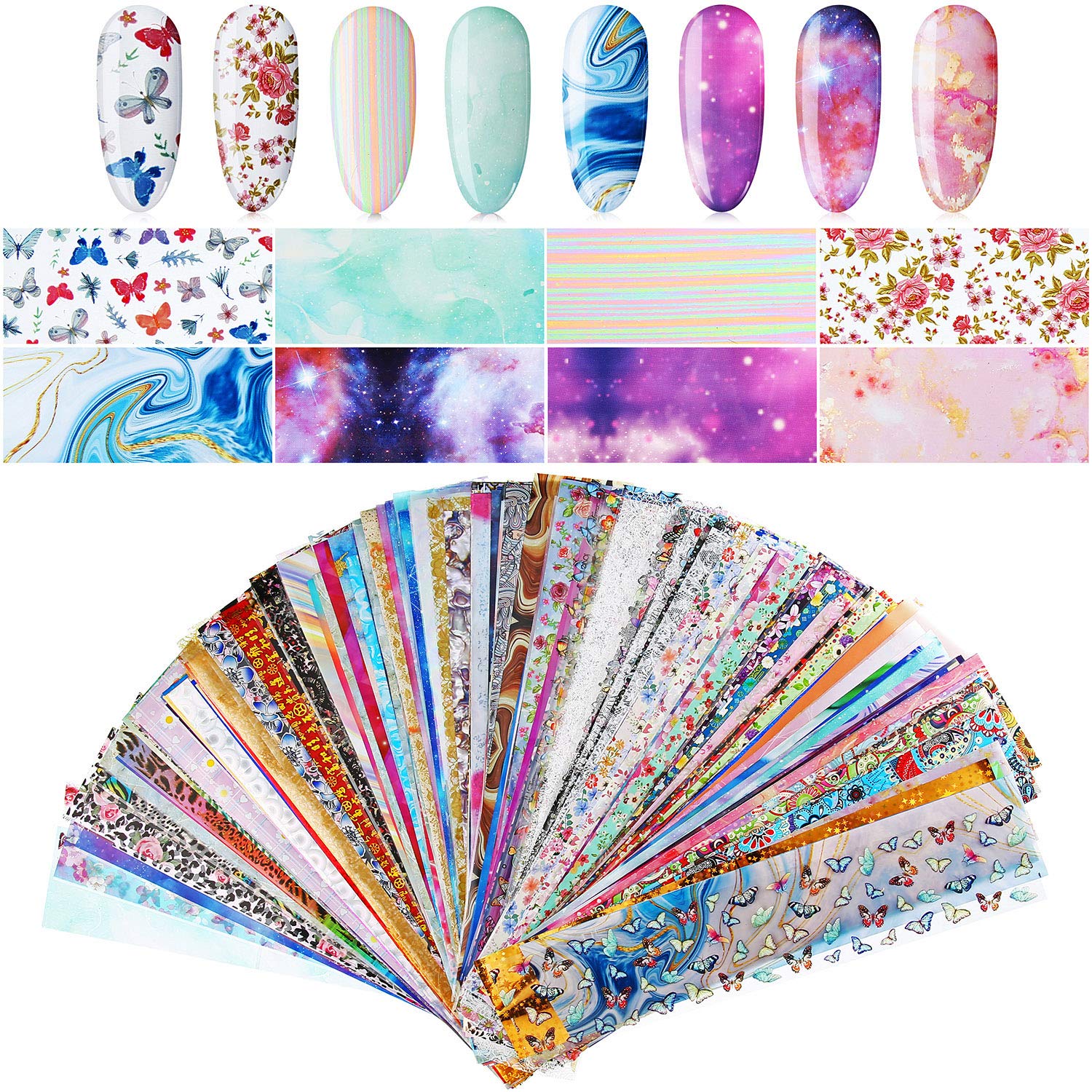 Maitys Assorted Designs Nail Foil Transfer Sheets, 300-Piece