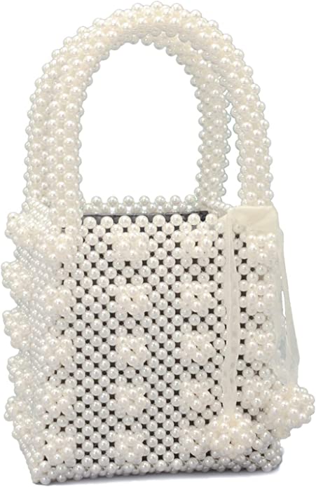 Miuco Tassel Accent Artificial Pearl Beaded Handbag