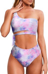 MOOSLOVER One Shoulder Full Lined Tie Dye Bikini Set
