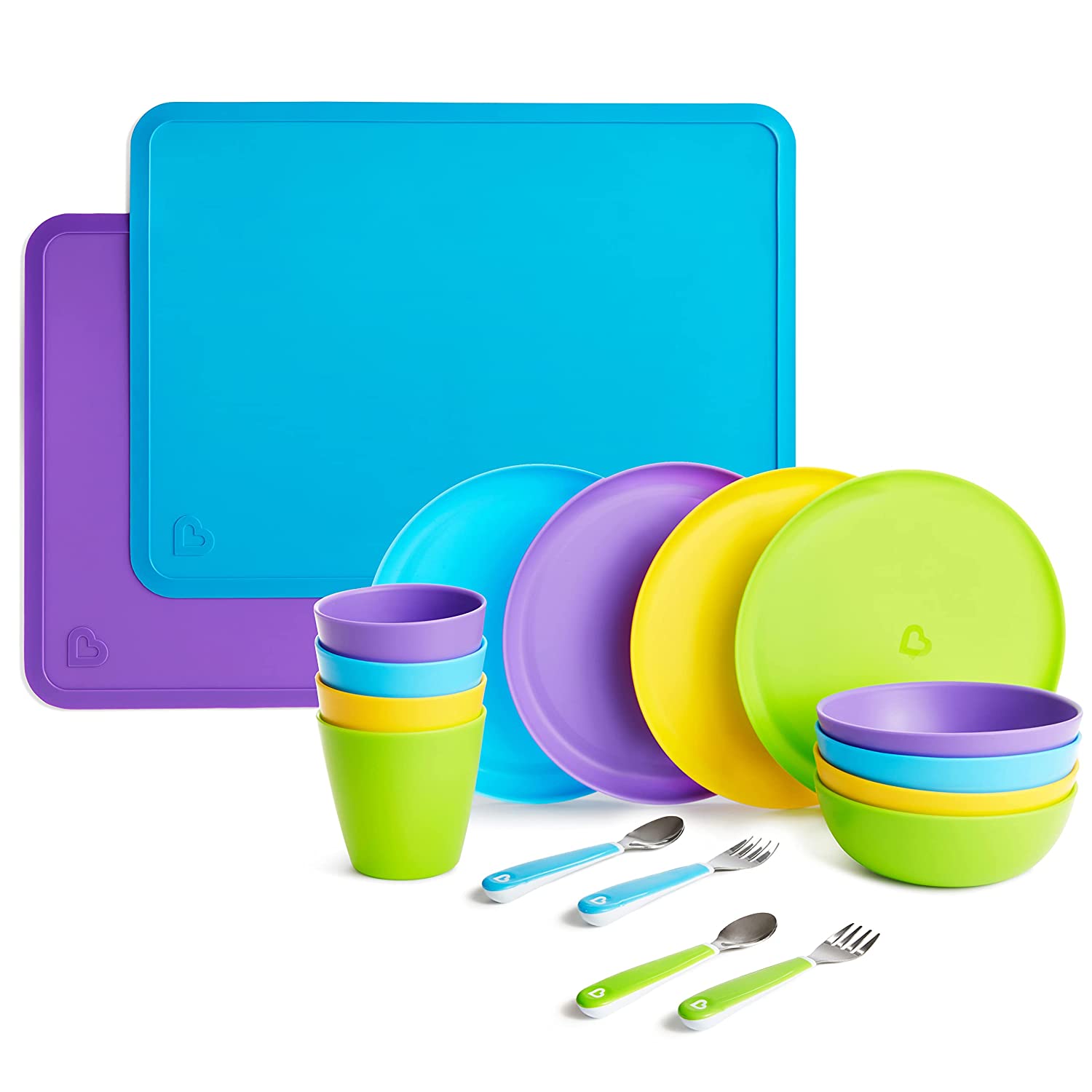 Munchkin Dishwasher Safe Plates, Placemats, Utensils For Toddlers, 16-Piece
