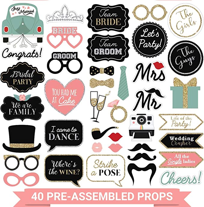 Perfect Occasion Glittery Wedding Photo Props, 40 Piece