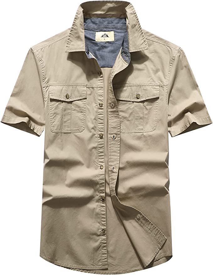 Pooluly Breathable Cotton Men’s Short Sleeve Work Shirt