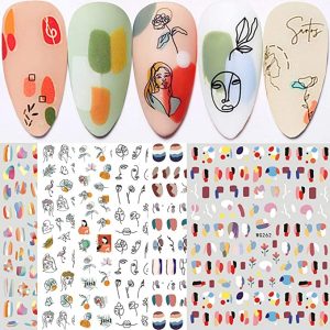 Qdsuh Abstract Self-Adhesive Nail Stickers, 6 Sheets