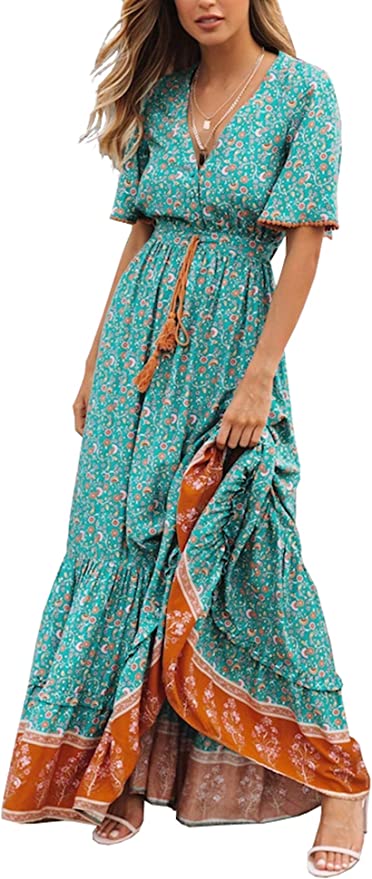 R.Vivimos Women's Floral Print Bohemian Midi Dress