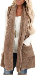 ReachMe Women’s Open Front Pocketed Sherpa Cardigan Vest