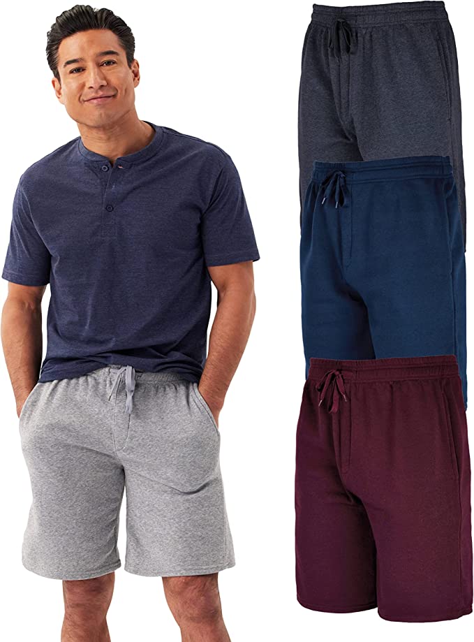 Real Essentials Deep Side Pockets Men’s Fleece Shorts, 3-Pack