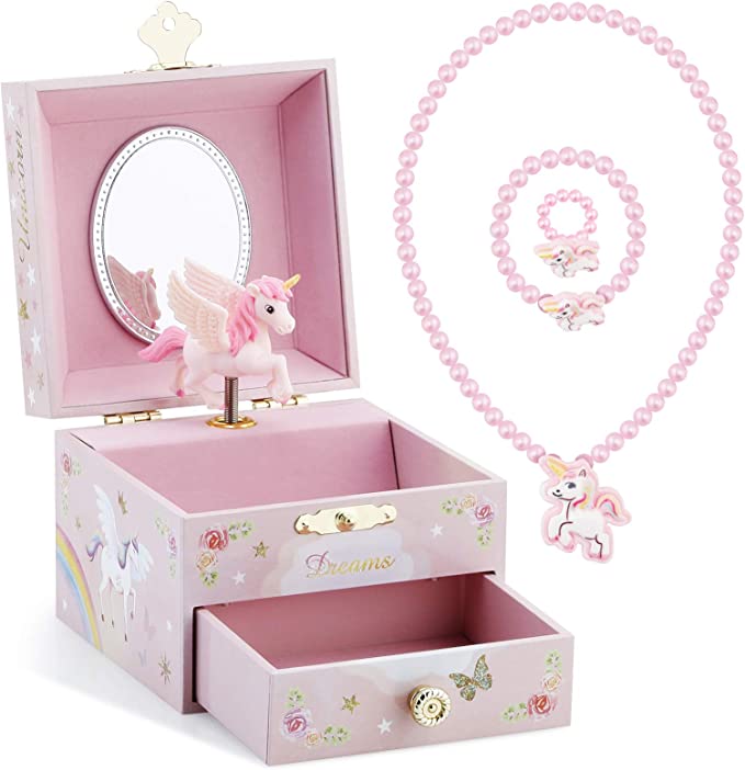 Amitié Lane Unicorn Musical Jewelry Box for Girls - Unicorns Gifts for Girls - Music Box for 5 Year Old Birthday Gifts or Ages 6, 7, 8, Kids Jewelry