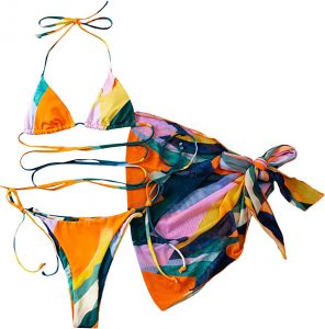 SOLY HUX Sarong & String Wrap Tie Dye Bikini Set, 3-Piece