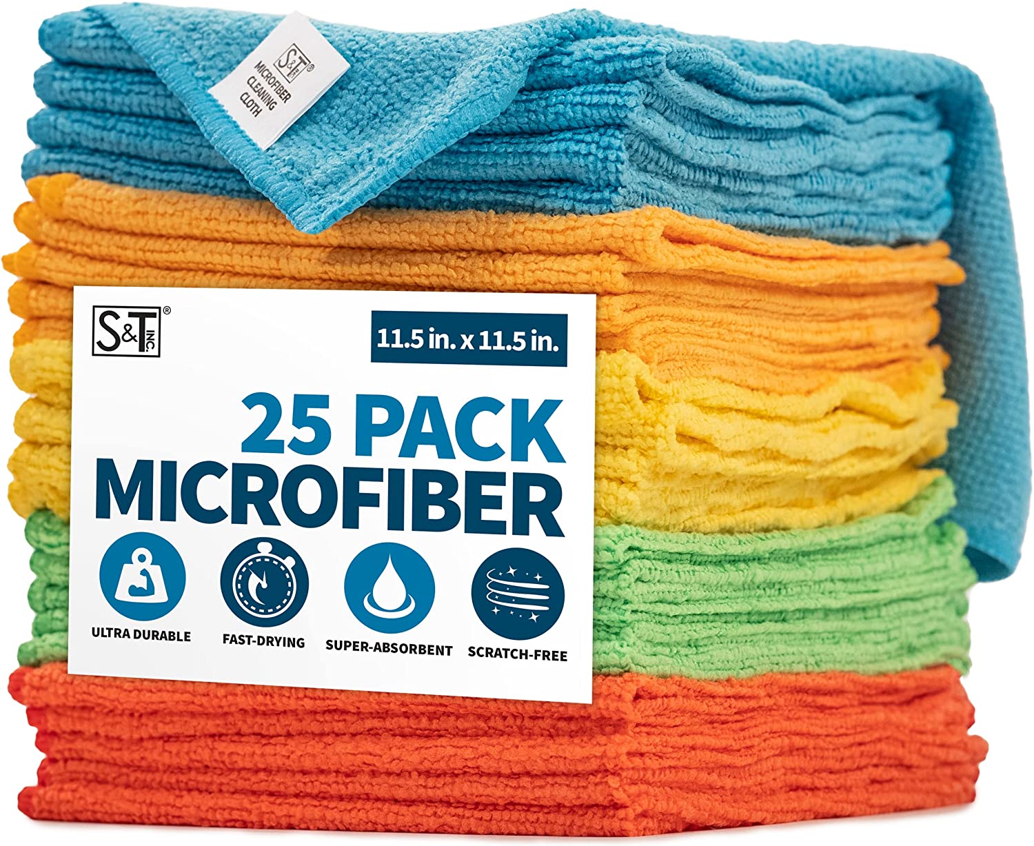 S&T INC. Fast-Drying Microfiber Cleaning Cloths, 25-Pack