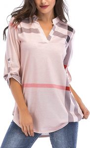 St. Jubileens V Neck Roll-Up 3/4 Sleeve Tunic Top