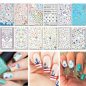 TailaiMei Beach Self-Adhesive Nail Stickers, 12 Sheets