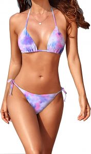 Tainehs Push Up Triangle Halter Tie Dye Bikini Set