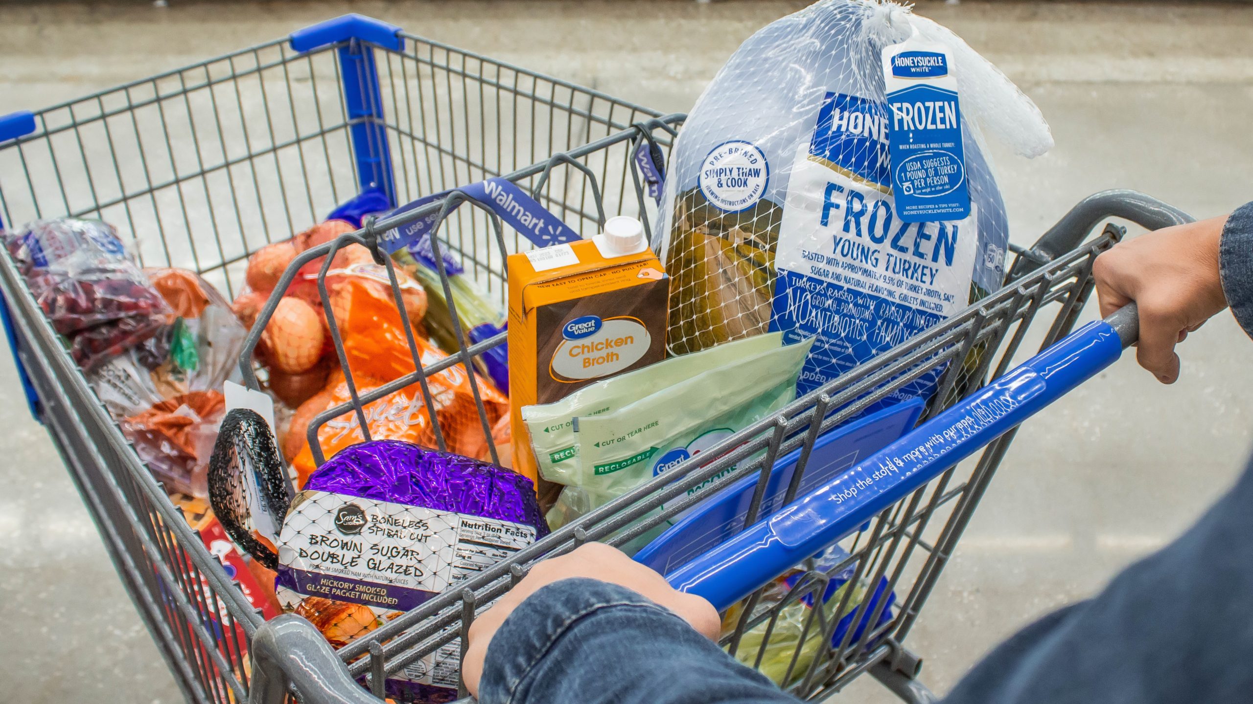 Thanksgiving groceries in Walmart cart