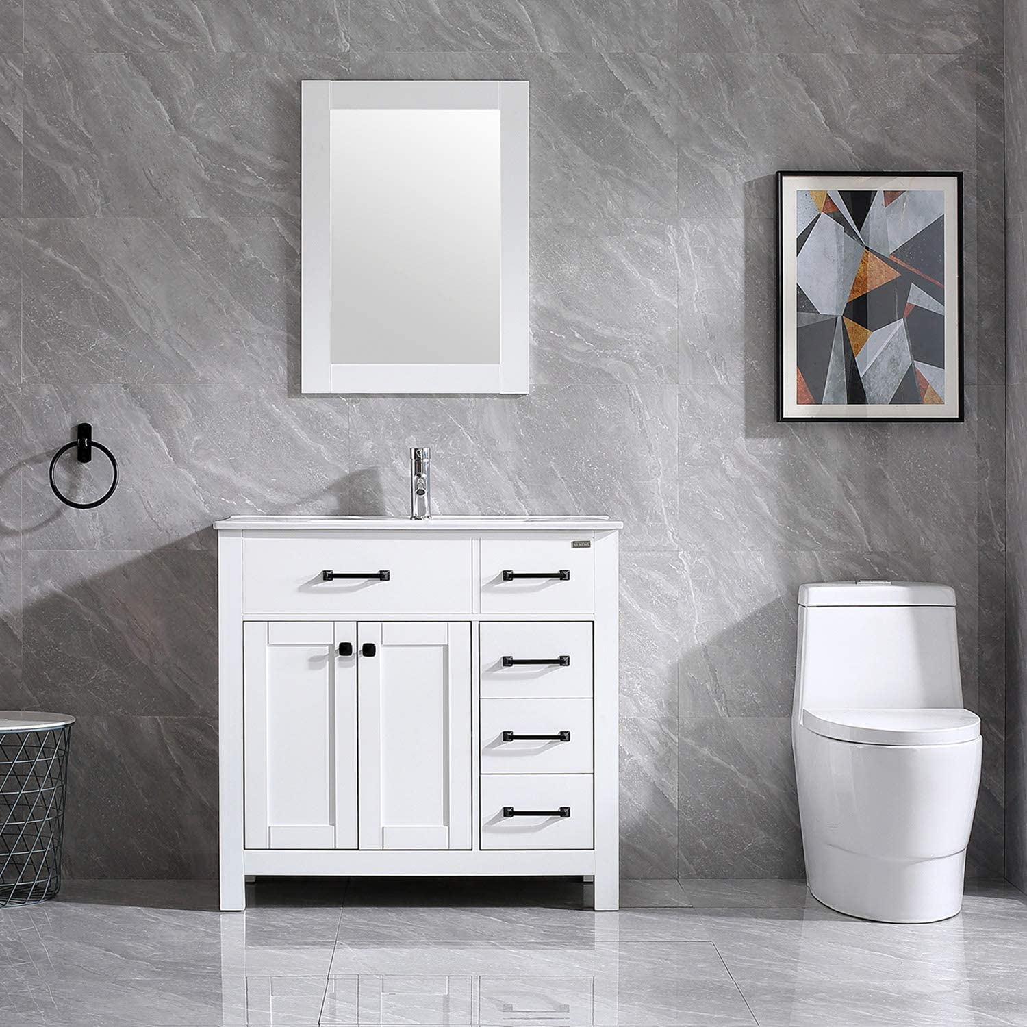 Walsport Easy Clean Ceramic Bathroom Vanity, 36-Inch