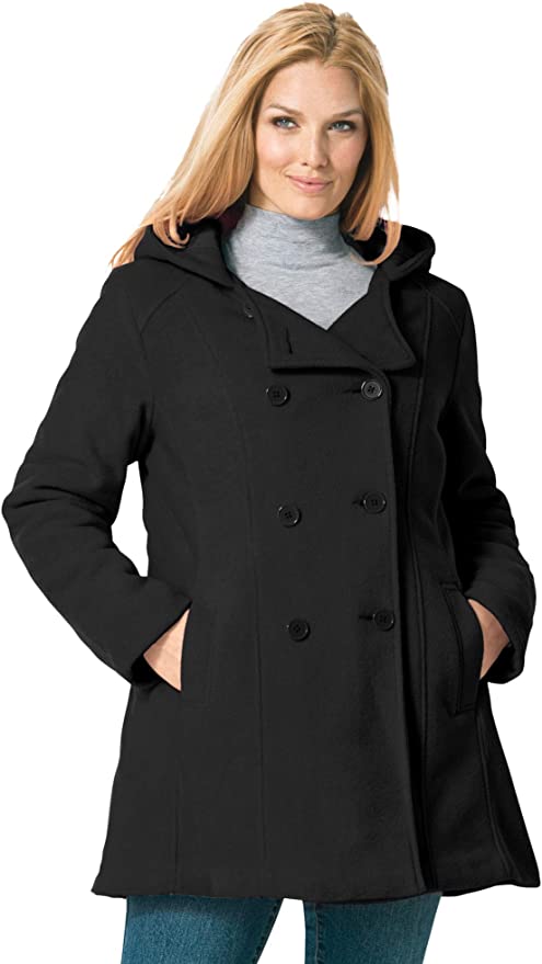 Woman Within Women’s Plus-Size Double-Breasted Hooded Peacoat