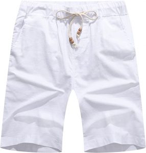 Yuanyi Casual Fit Cotton & Linen Men’s White Shorts