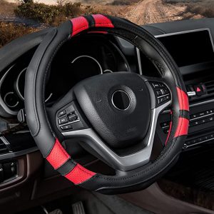 Achiou Leather Non-Slip Grip Contour Universal Fit Steering Wheel Cover