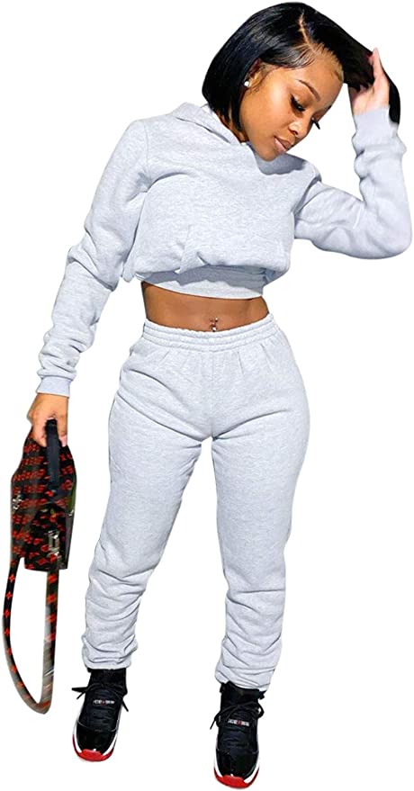 Akmipoem Crop Hoodie & Bodycon Pants Women’s Sweatsuit