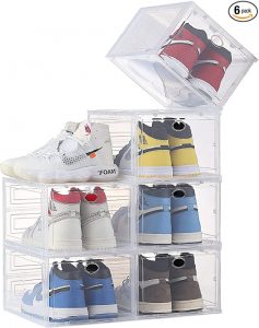 Aliscatre Clear Stackable Drop Front Shoe Display Case, 6 Pack