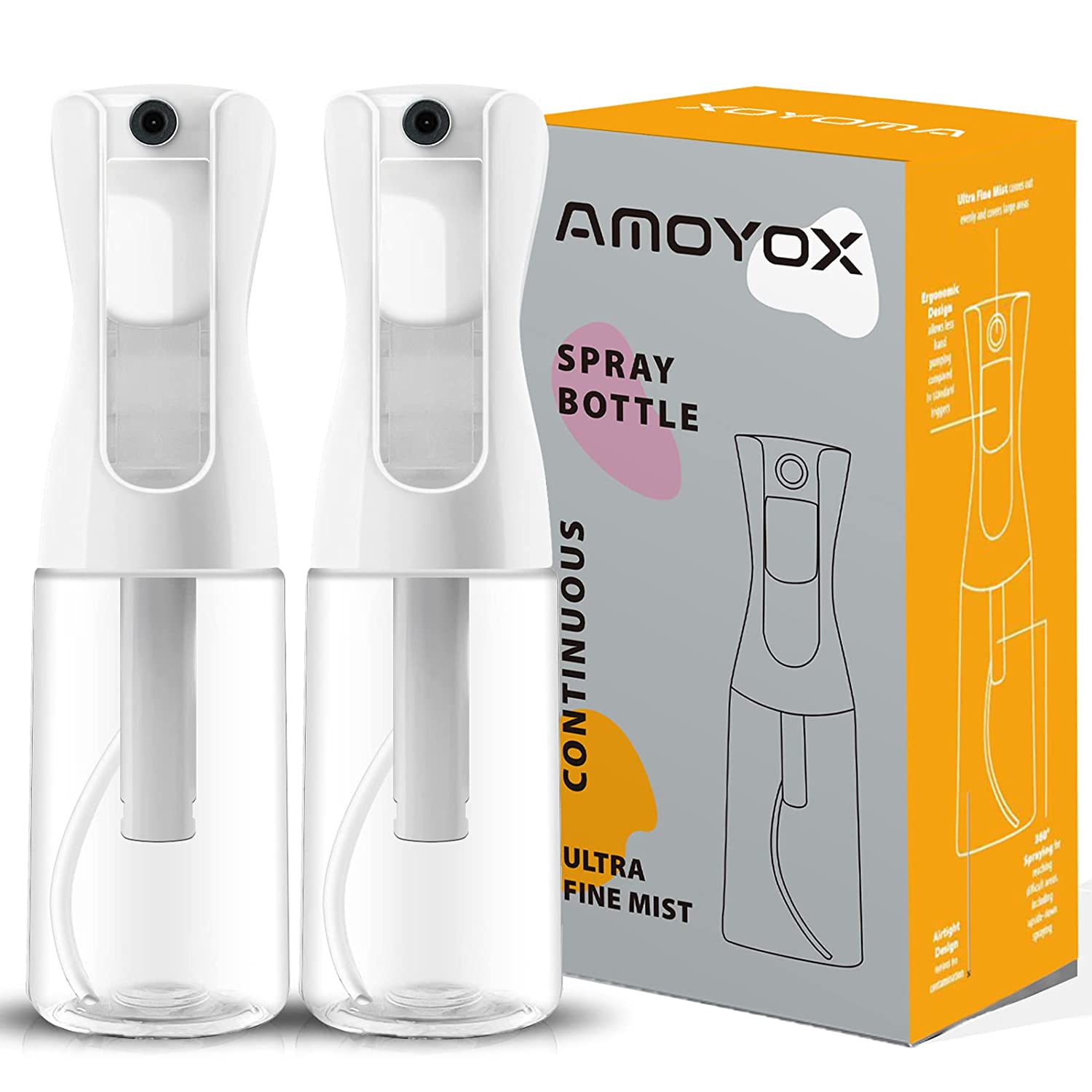 AMOYOX Leak-Proof Plastic Empty Hair Spray Bottles, 2-Piece