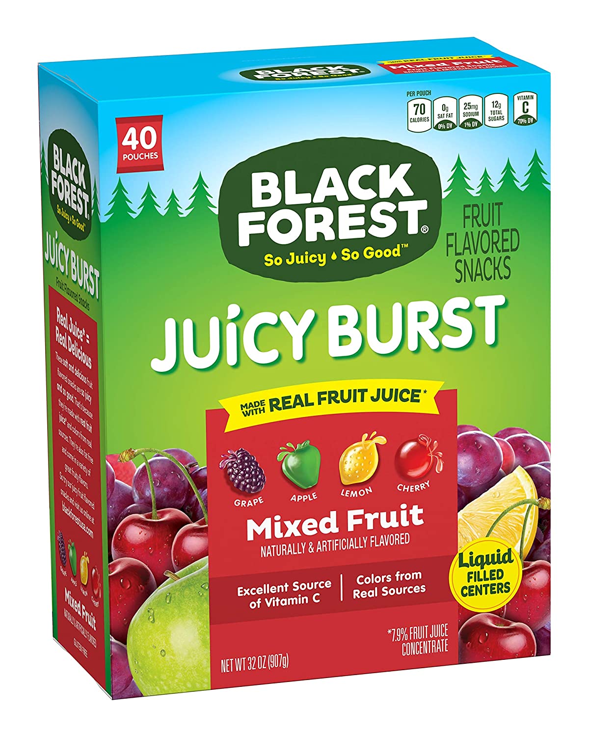 Black Forest Juicy Burst Fruit Gummies Snacks, 40-Count