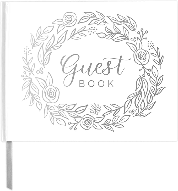 bloom daily planners Silver Foil Floral Wedding Guest Book