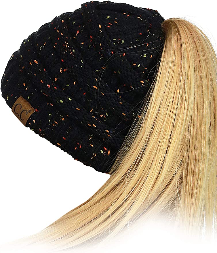 C.C Stretchable Acrylic Beanie Hat For Ponytails