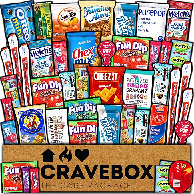 CRAVEBOX Variety Pack Care Package Snack Box, 45 Piece