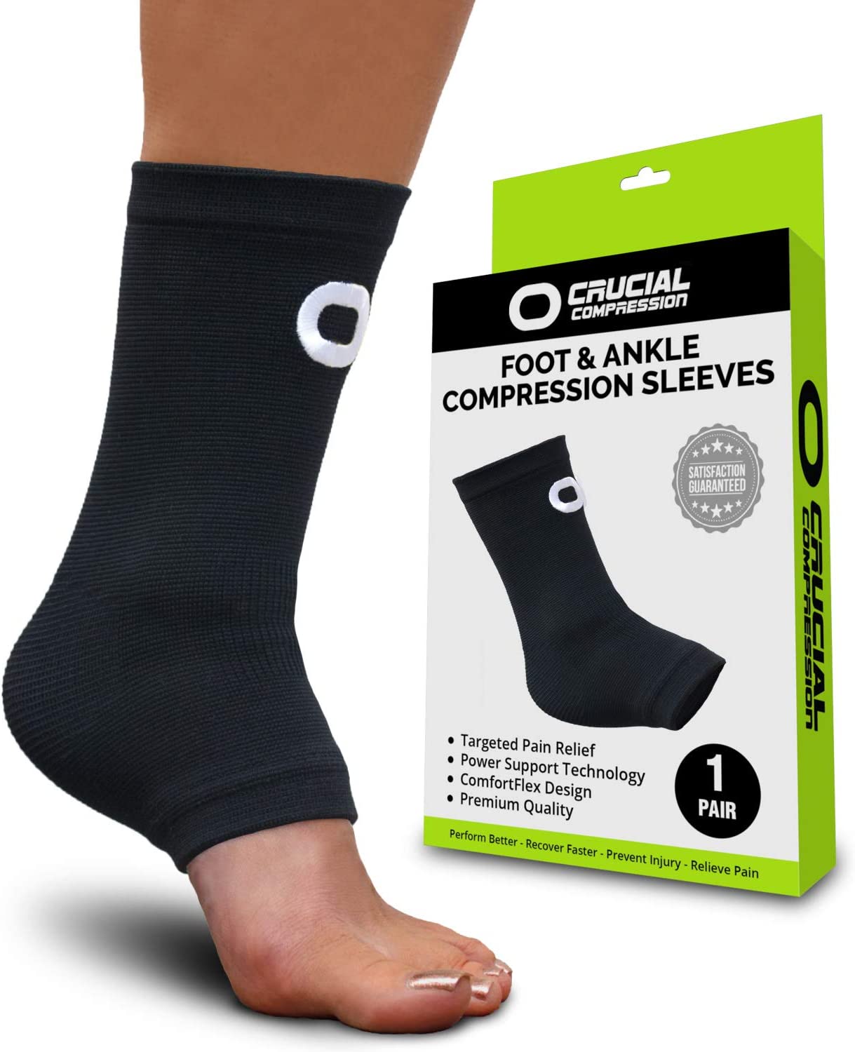 Crucial Compression Ergonomic Fit Ankle Compression Sleeves, 1-Pair