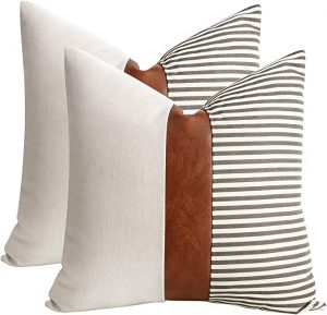 Cygnus Farmhouse Decor Patchwork Mixed Material Accent Pillow Covers, 2 Piece