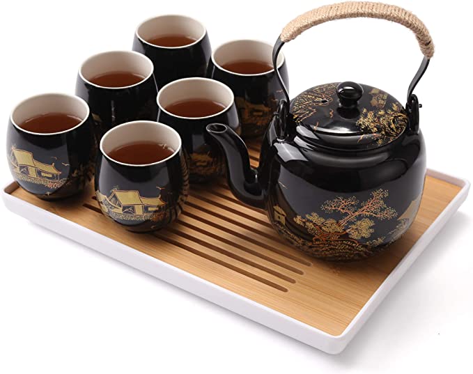 DUJUST Porcelain Japanese Tea Set For Six