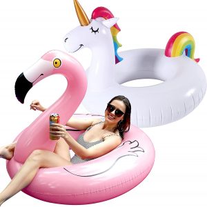 FindUWill Eco-Friendly Flamingo & Unicorn Pool Floats, 2-Pack